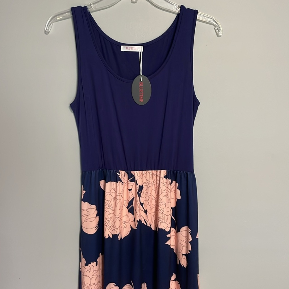 Bluetime Blue and Peach Floral Tank Maxi Dress Size Small NWT - Picture 2 of 9